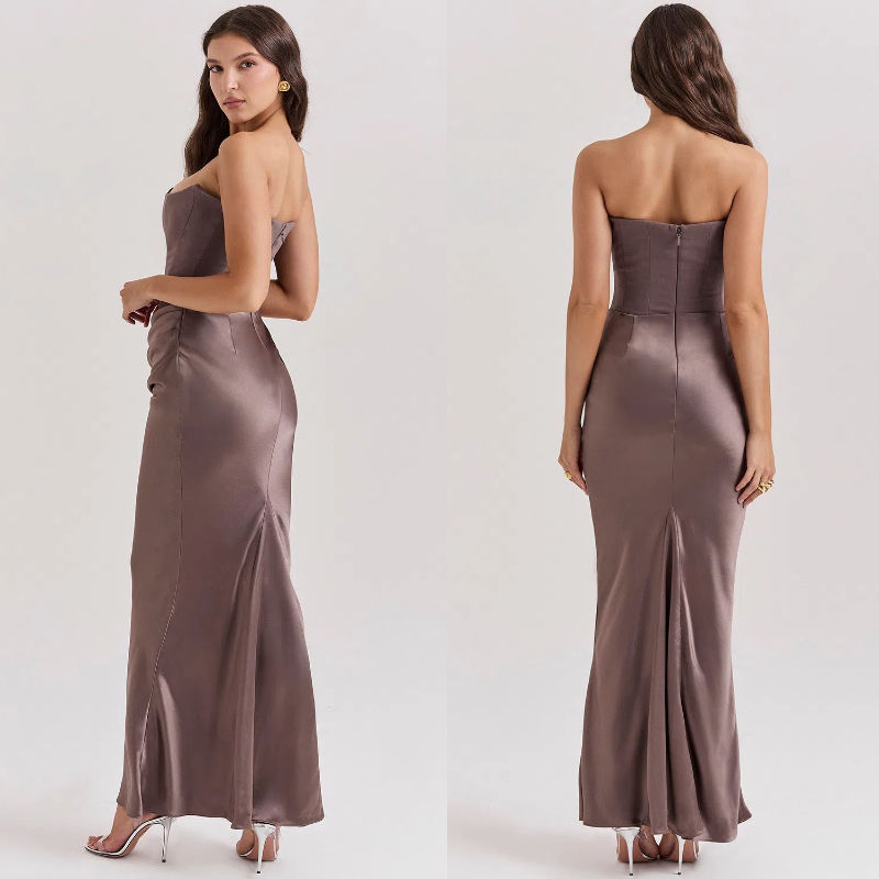 Corset Strapless Backless Tube Black Chic Sexy Bandage Elegant Prom Evening Satin Bodycon Maxi Dresses for Women Lady Party