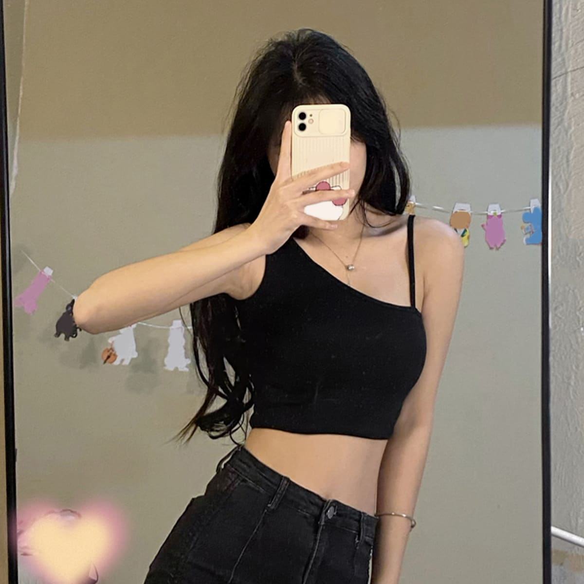 One-Shoulder Base Top With Chest Pad Women Slim Fitting Sexy Crop Top Inner Wear Sleeveless Sweet and Spicy Versatile Summer