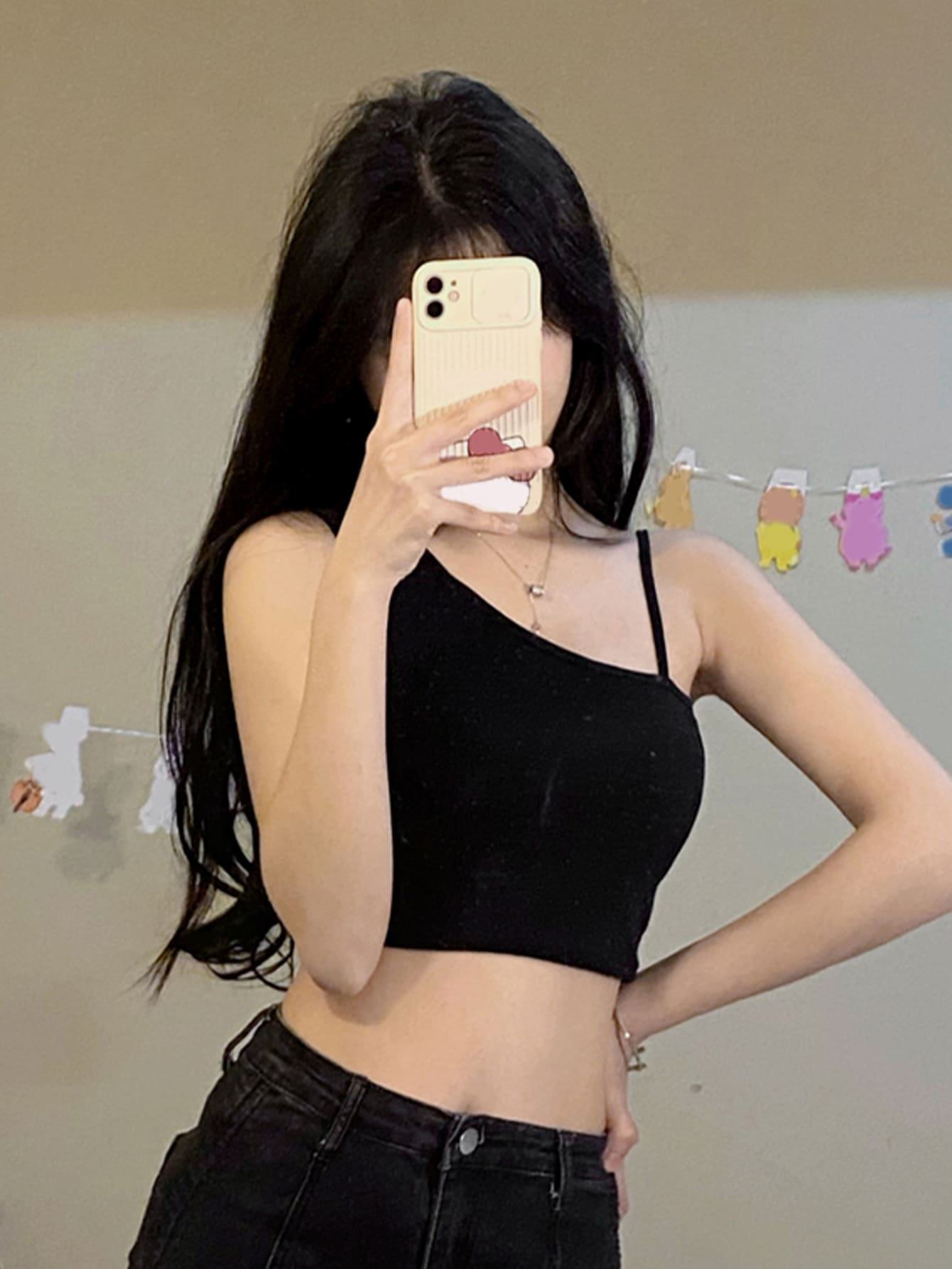 One-Shoulder Base Top With Chest Pad Women Slim Fitting Sexy Crop Top Inner Wear Sleeveless Sweet and Spicy Versatile Summer