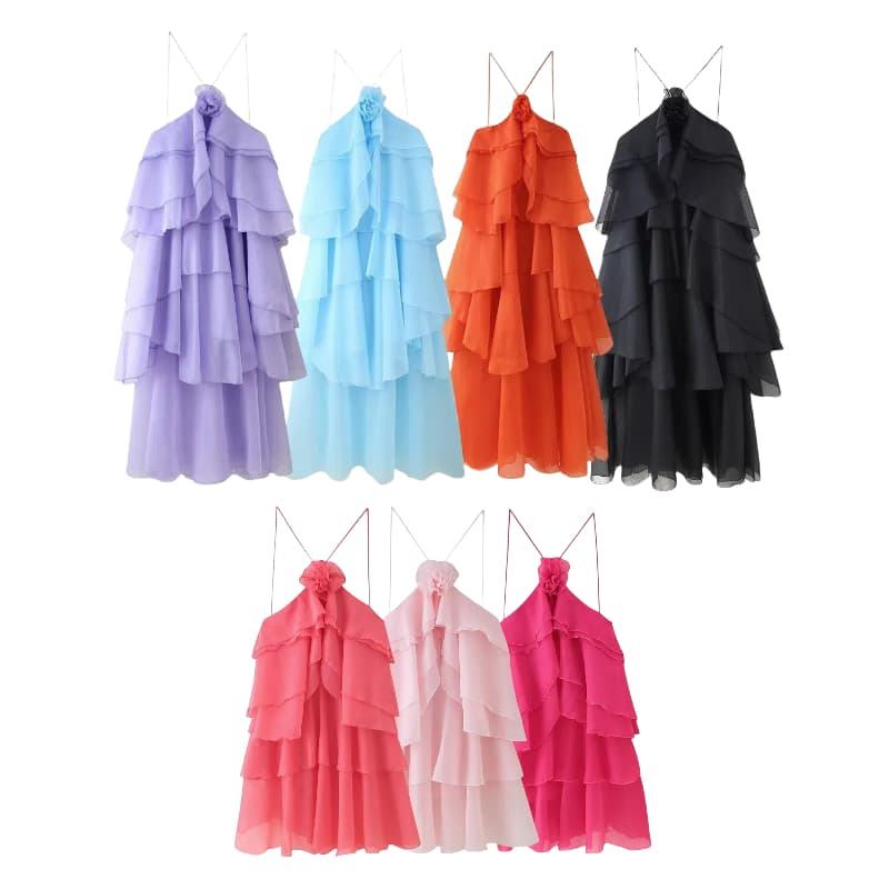 A Line 2025 Women's Sleeveless Sundress Summer Evening Flowy Spaghetti Strap Halter Ruffled Backless Maxi Dress for Women Ladies