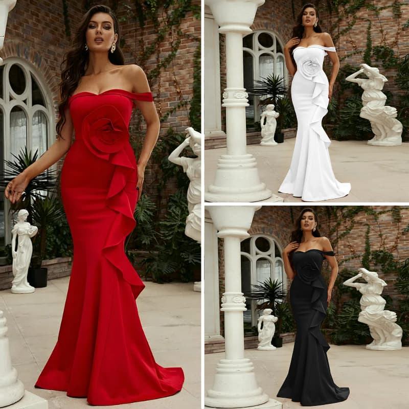 Appliques Off the Shoulder Mermaid Elegant Luxury Ruffle Wear Vestidos De Fiesta Party Maxi Prom Evening Dresses for Women Lady