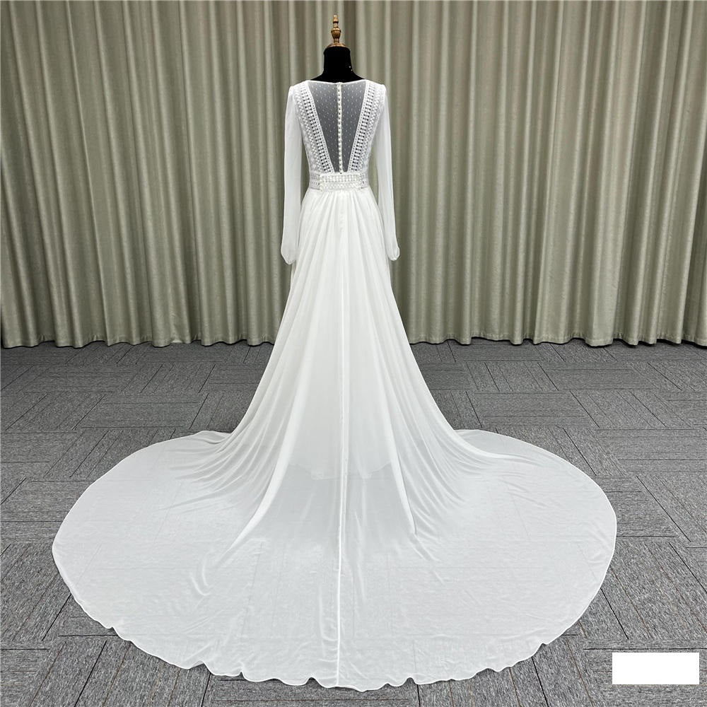 Appliques Sleeveless Open Back Gowns Sexy Bridal Wedding Dress With Detachable Train