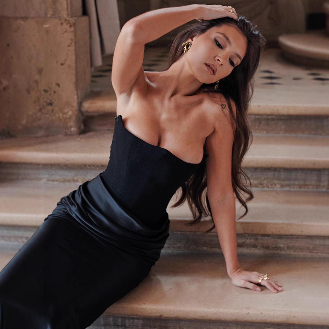Corset Strapless Backless Tube Black Chic Sexy Bandage Elegant Prom Evening Satin Bodycon Maxi Dresses for Women Lady Party
