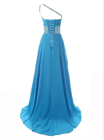 One Shoulder Gradient Chiffon Fashion Slim Color Gradient Evening Dress