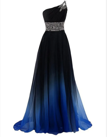 One Shoulder Gradient Chiffon Fashion Slim Color Gradient Evening Dress