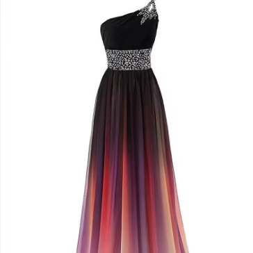 One Shoulder Gradient Chiffon Fashion Slim Color Gradient Evening Dress