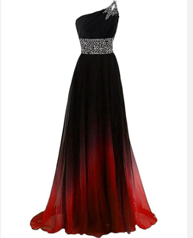 One Shoulder Gradient Chiffon Fashion Slim Color Gradient Evening Dress