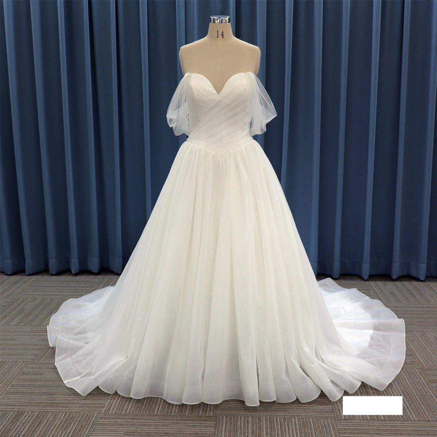 Basque Waistline off Shoulder Tulle Droped Sleeves Basque Waistline Ball Gown