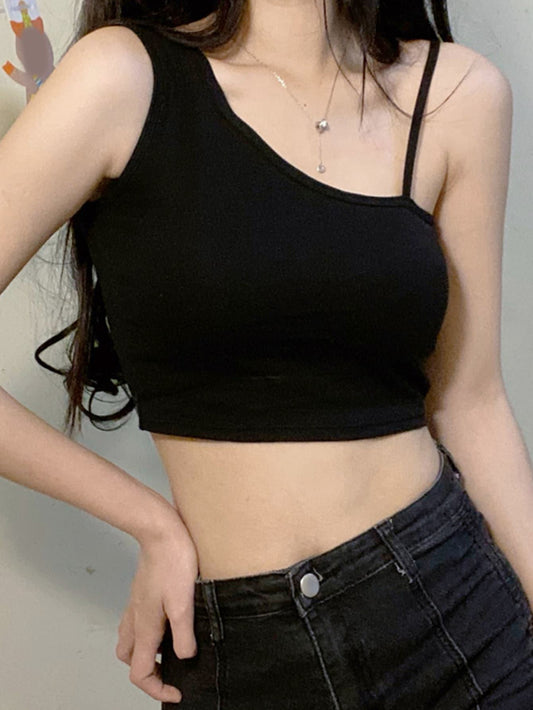 One-Shoulder Base Top With Chest Pad Women Slim Fitting Sexy Crop Top Inner Wear Sleeveless Sweet and Spicy Versatile Summer