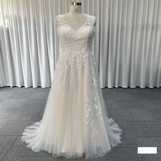 v Neck Sleeveless Backless Lace Plus Size Wedding Dresses 2024 Latest Design Bridal Gowns