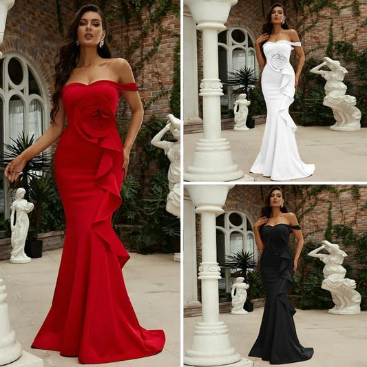 Appliques Off the Shoulder Mermaid Elegant Luxury Ruffle Wear Vestidos De Fiesta Party Maxi Prom Evening Dresses for Women Lady