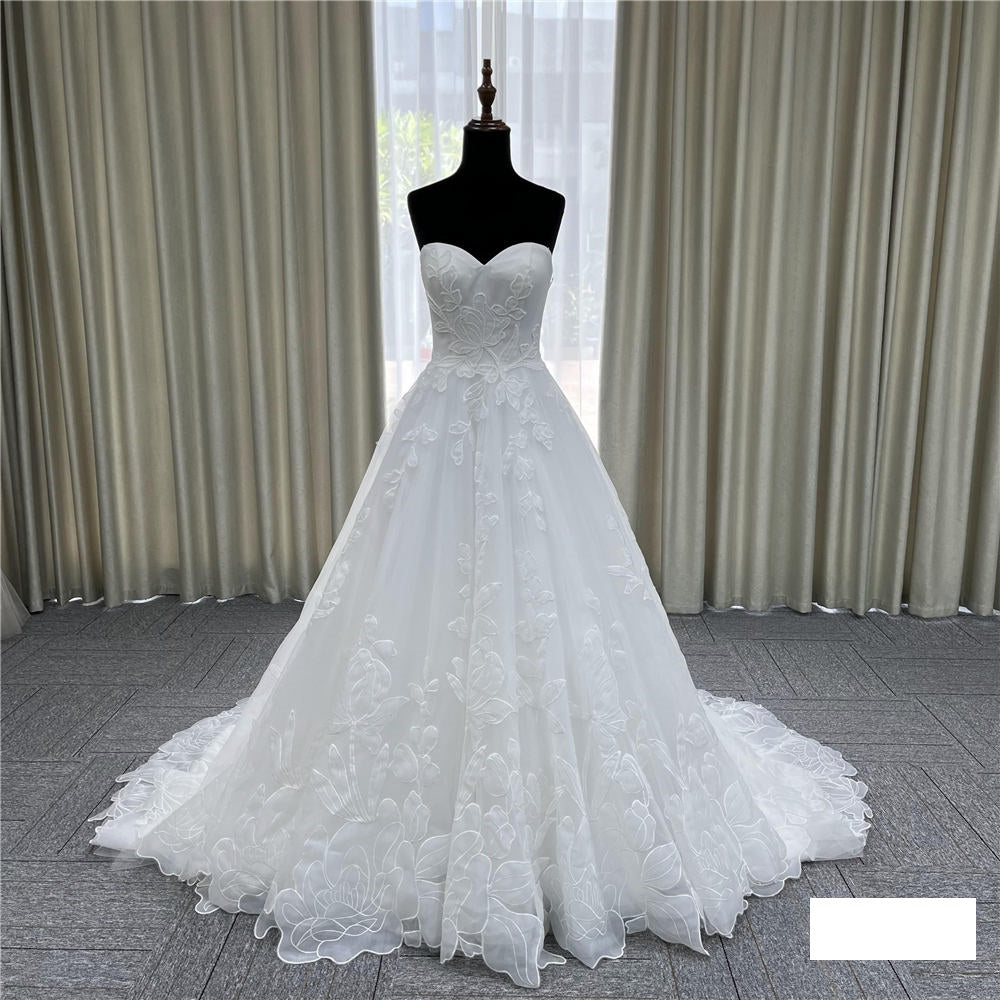 Handmade Sleeveless Lace Applique off Shoulder Sexy Wedding Dress