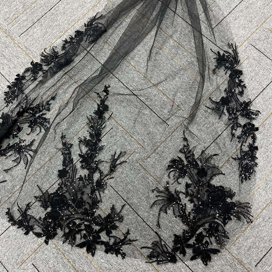 Black Bridal Wedding Dress Hand Embroidered Lace Veil Single Layer With Comb Wedding Veil