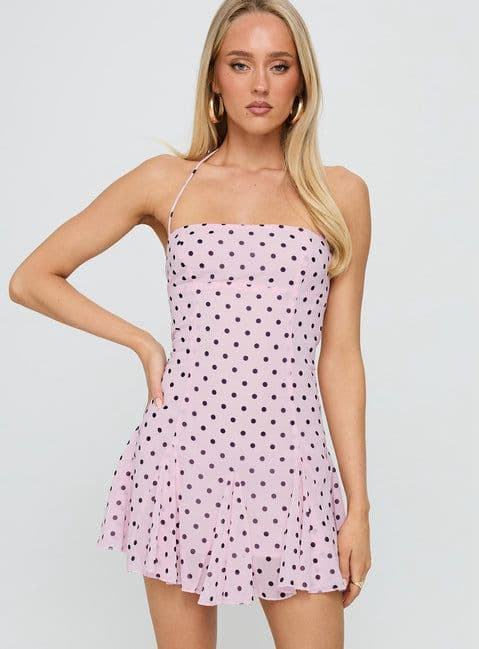 2025 Dotted Halter Neck Black White Red Polka Dot Backless Sleeveless Summer Casual Mini Dresses for Women Ladies